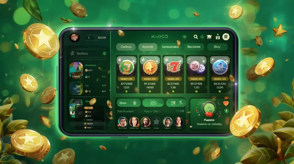 Modern mobile gaming screen with rewards icons