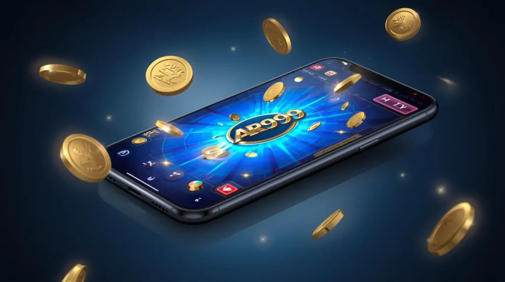 Smartphone showing colorful game screen with reward icons