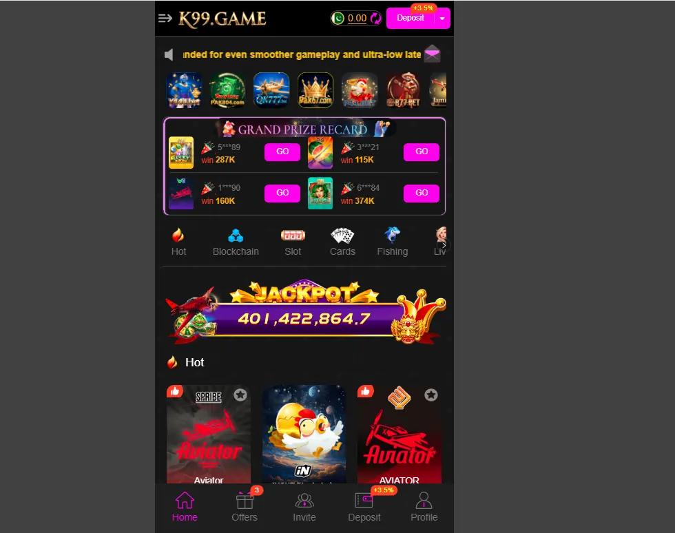 Mobile gaming app interface with slots and card games