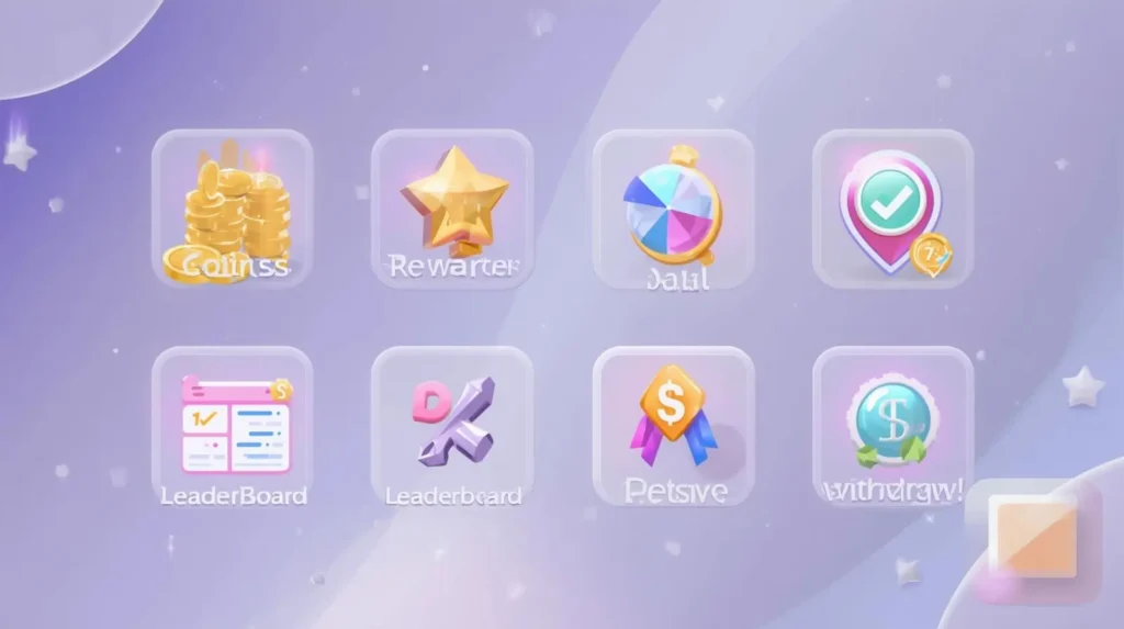 Icons showing rewards, leaderboard and play options