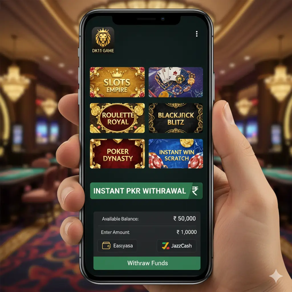 Mobile gaming app showing slots and card games interface