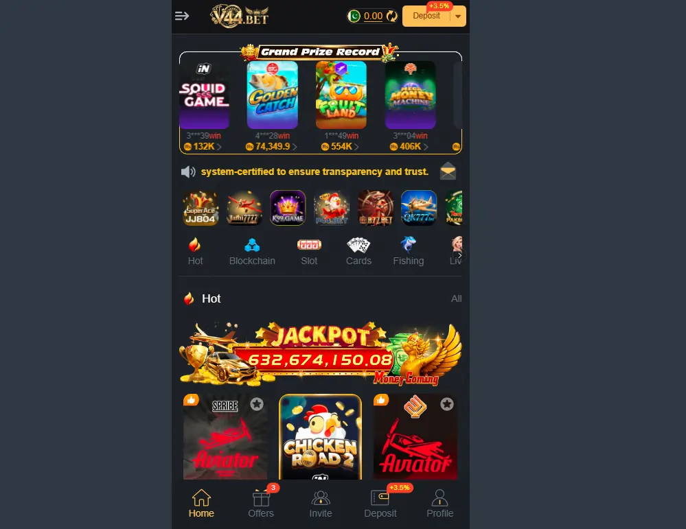 mobile gaming app with slots and card games interface