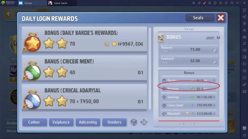 Illustration of coins, gift boxes, and bonus rewards icons