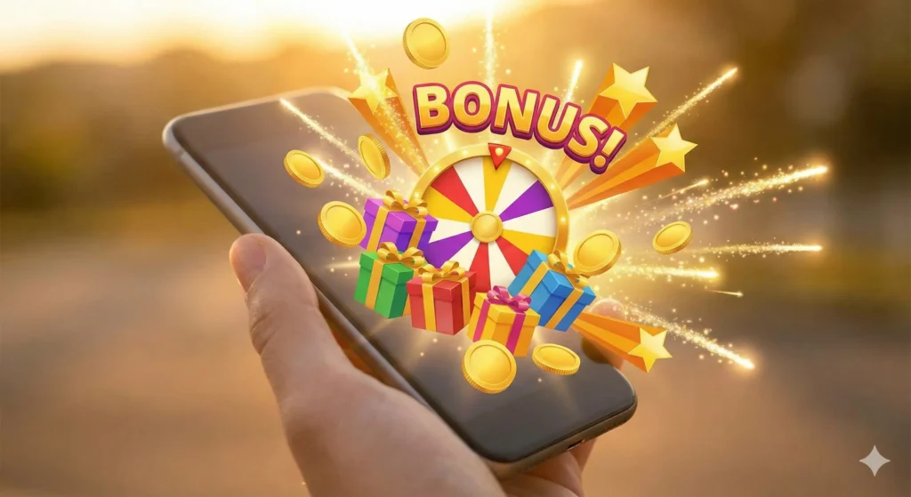 Mobile screen showing coins and bonus rewards
