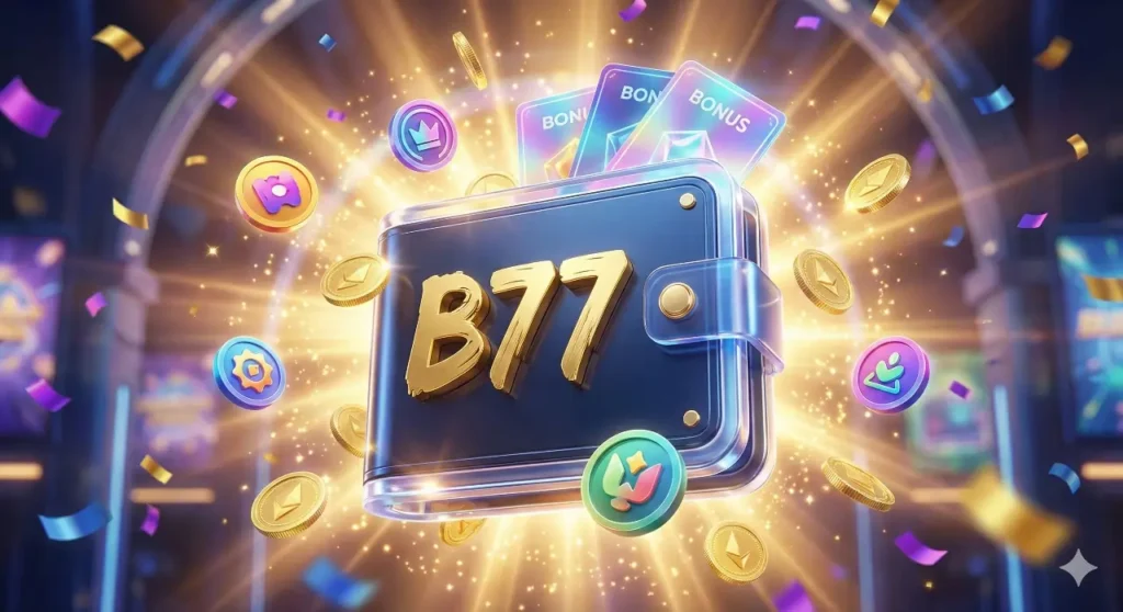 Colorful gold coins and bonus icons floating in digital style