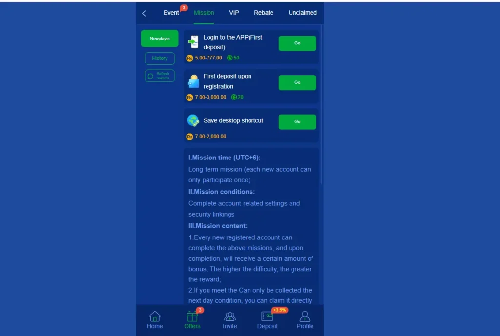 Casino bonuses and daily rewards screen