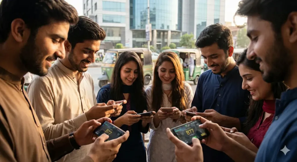 People in Pakistan casually playing a mobile game on phone