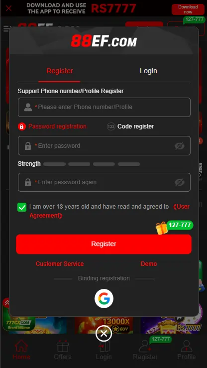 game app download and register steps