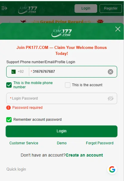 Pk177 app download and login steps