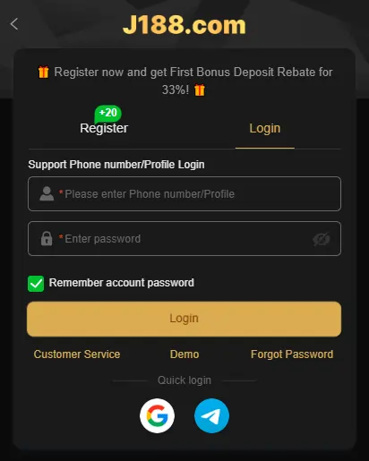 earning game login screen