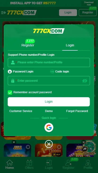 Login process for gaming app