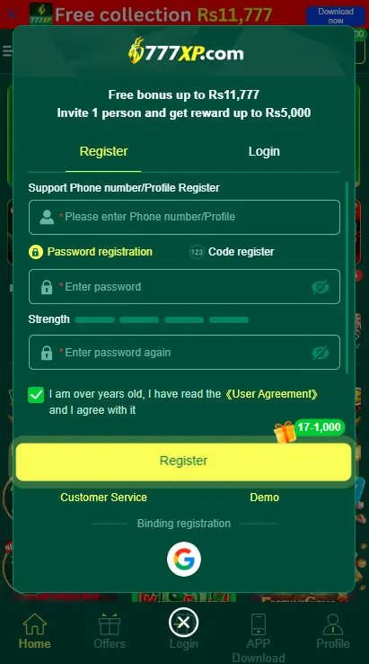 Signup on mobile earning app