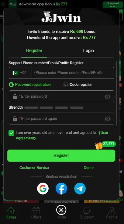 JJWin Game Registration Guide