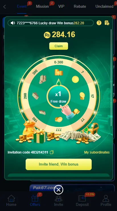 Pak67 Game Daily Bonus and Rewards
