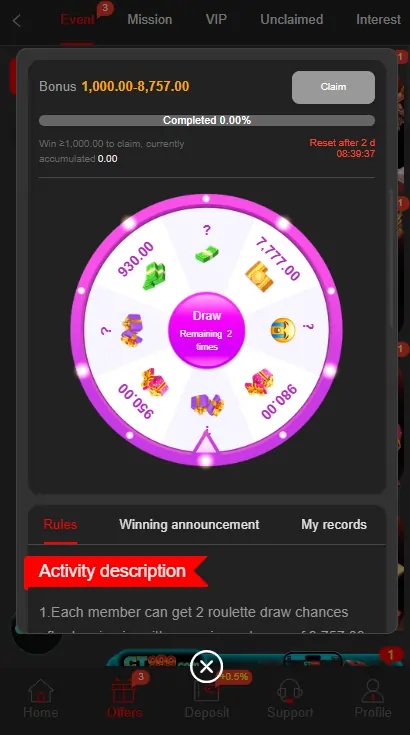 ZC777 Game Daily Bonus Rewards