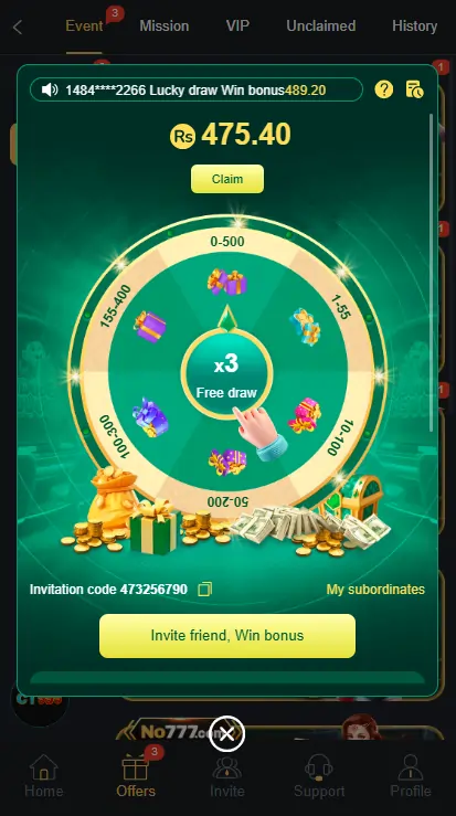 Daily bonus in mobile gaming app