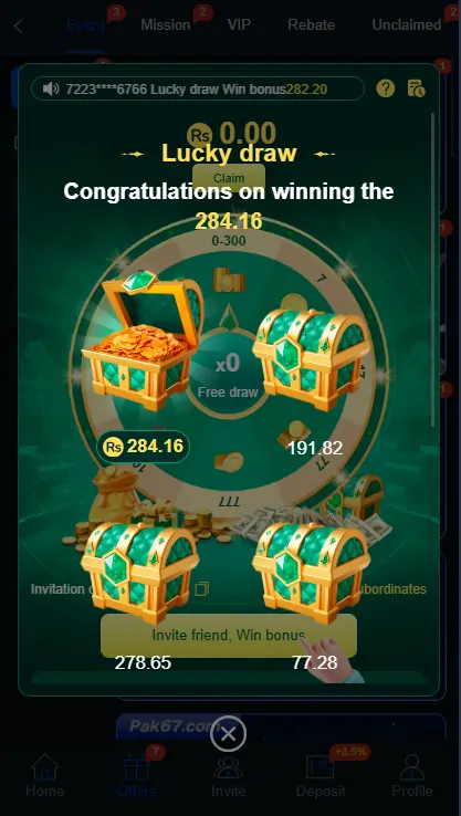 Pak67 Game welcome bonus for users