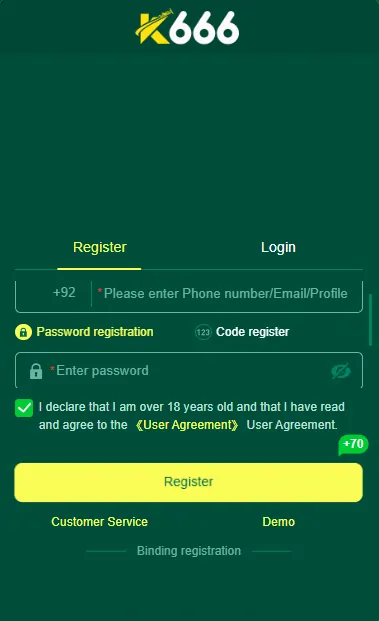 K666 Game login register steps