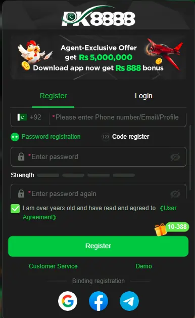 Pk8888 Game registration steps