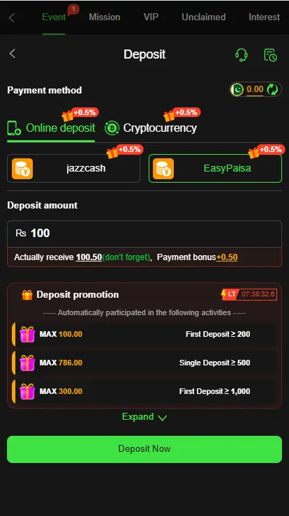 RS786 Game payment methods