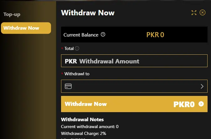 Deposit and withdrawal options