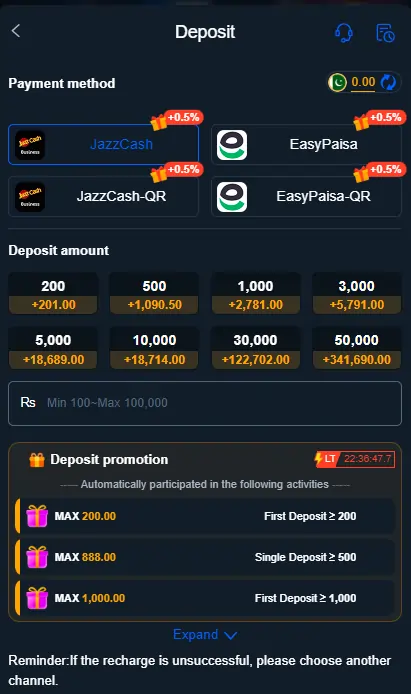 deposit withdrawal methods PKR