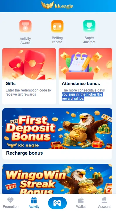 casino bonus rewards screen