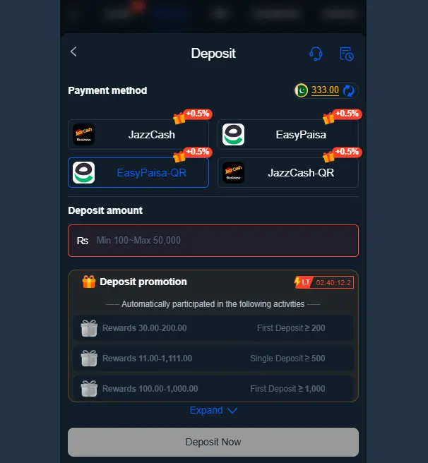 Lucky97 Game Deposit Withdraw Section