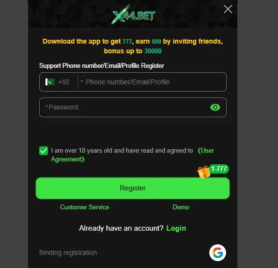 X44 Game Download Login Register Process