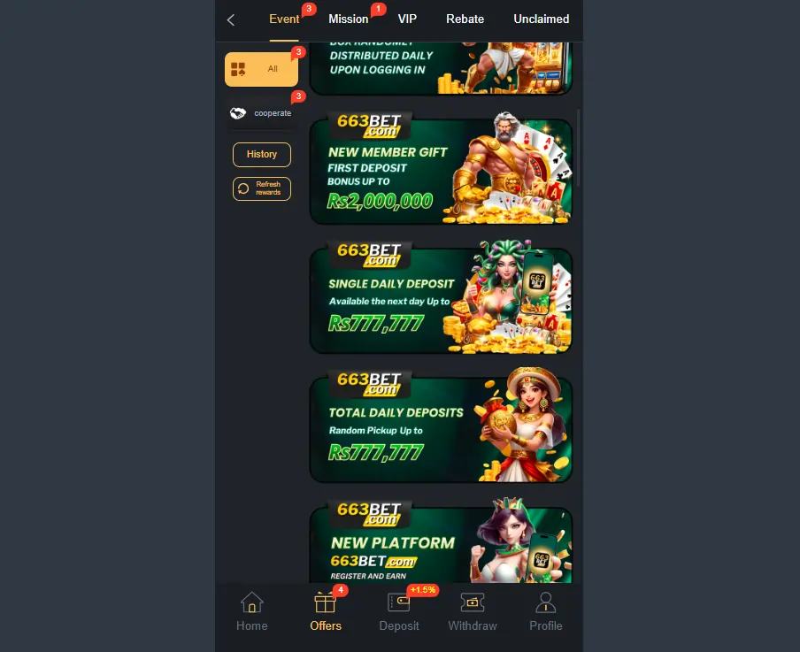 Deposit withdraw options