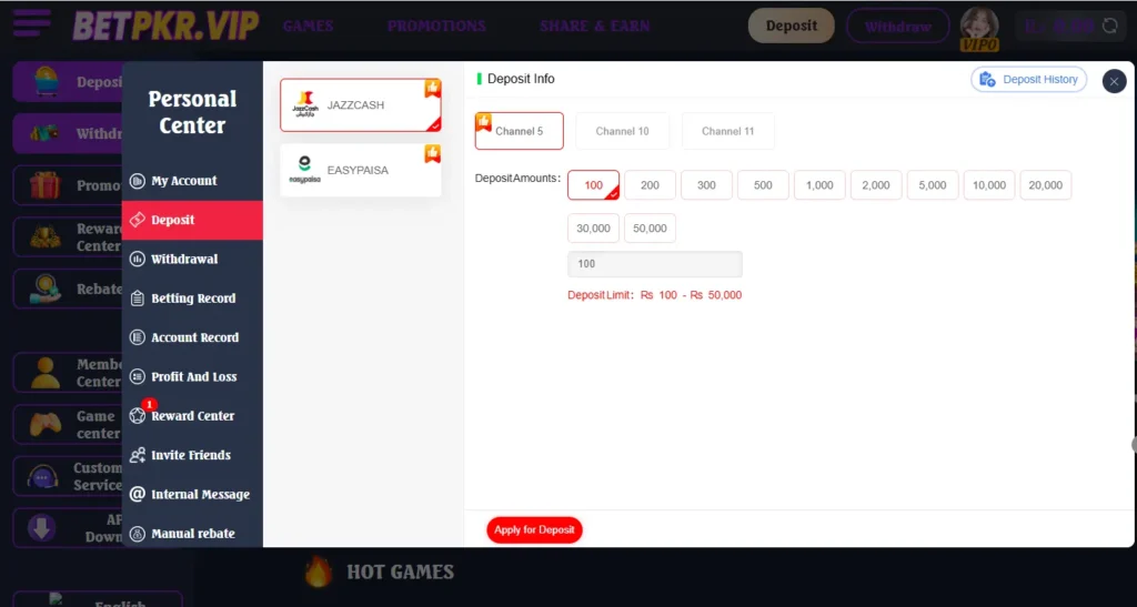 BetPkr Game Deposit Withdraw System