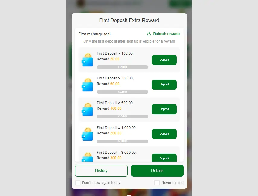 JZ777 Game Bonuses Rewards Section